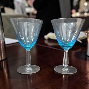 Seneca‎ Blue Belnor Water Glasses, Set of 2, Vintage Stemmed Goblets, Drinkware